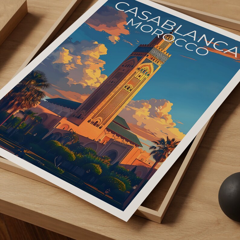 Casablanca Poster, Casablanca Print, Morocco Art, Morocco Print, Casablanca Travel Poster, Africa Poster, Middle East Poster