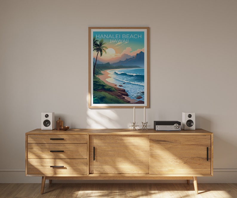 Hanalei Beach Poster, Hawaii Print, Hawaii Art, Hanalei Beach Print, Hawaii Travel Poster, Coast Poster, Hanalei Beach Wall Art