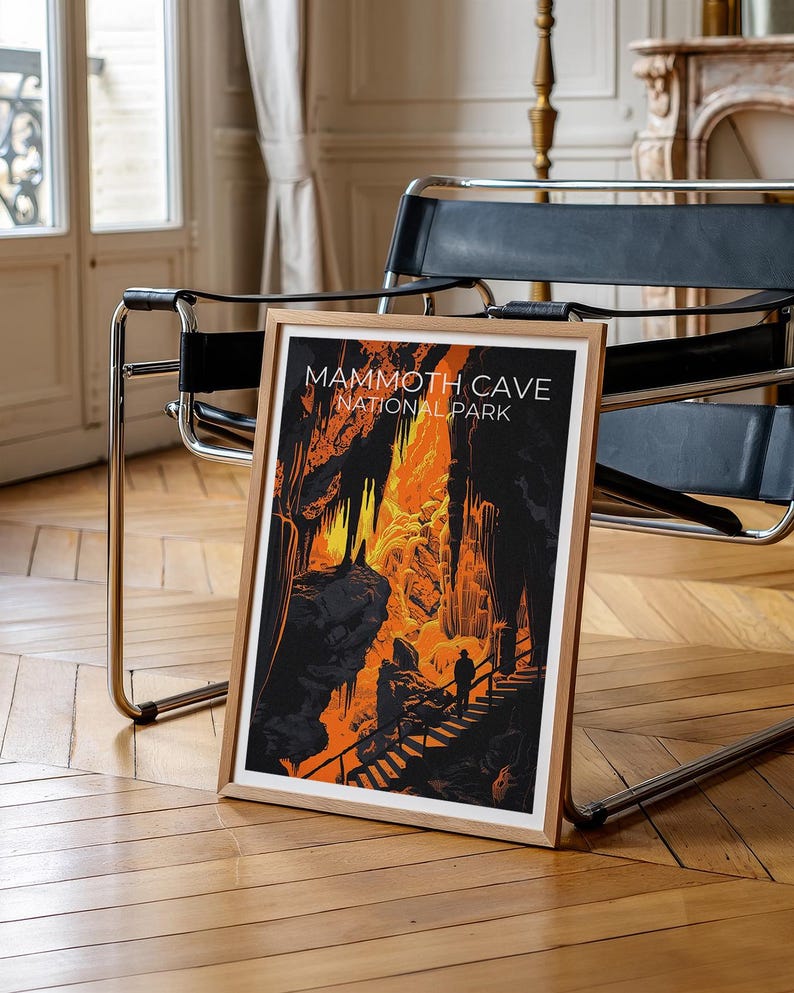 Mammoth Cave National Park Travel Print, Kentucky Poster, Cave Wall Art, Hike Illustration, Mammoth Cave Poster, Home Decor, Birthday Gift