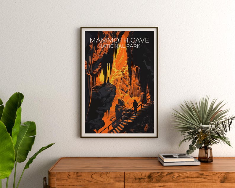 Mammoth Cave National Park Travel Print, Kentucky Poster, Cave Wall Art, Hike Illustration, Mammoth Cave Poster, Home Decor, Birthday Gift