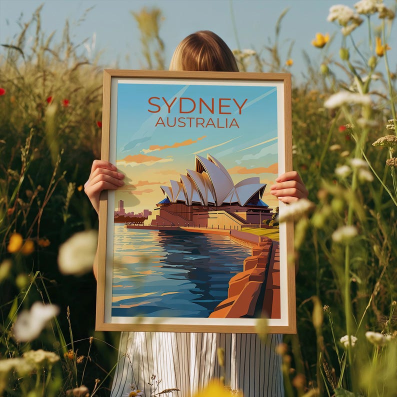 Sydney Travel Print Australia Poster Opera House Wall Art Harbor Illustration Sydney Poster Home Decor Birthday Gift