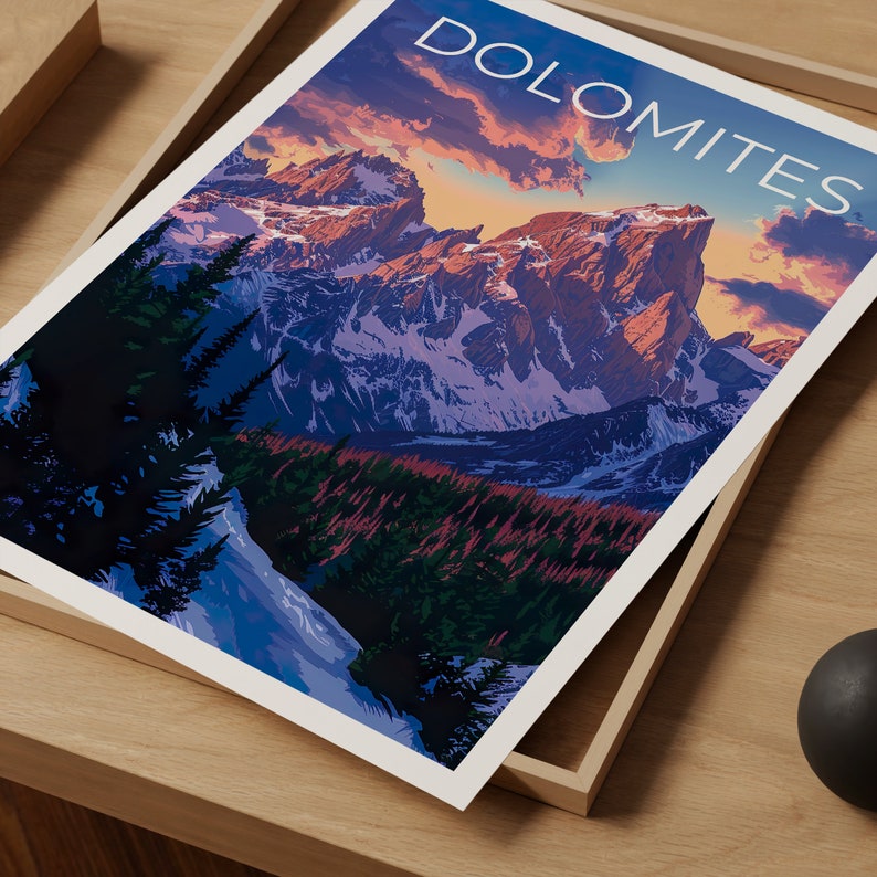 Dolomiten Poster, Dolomiten Druck, Italien Poster, Italien Druck, Dolomiten Reise Poster, Berge Poster, Dolomiten Kunst