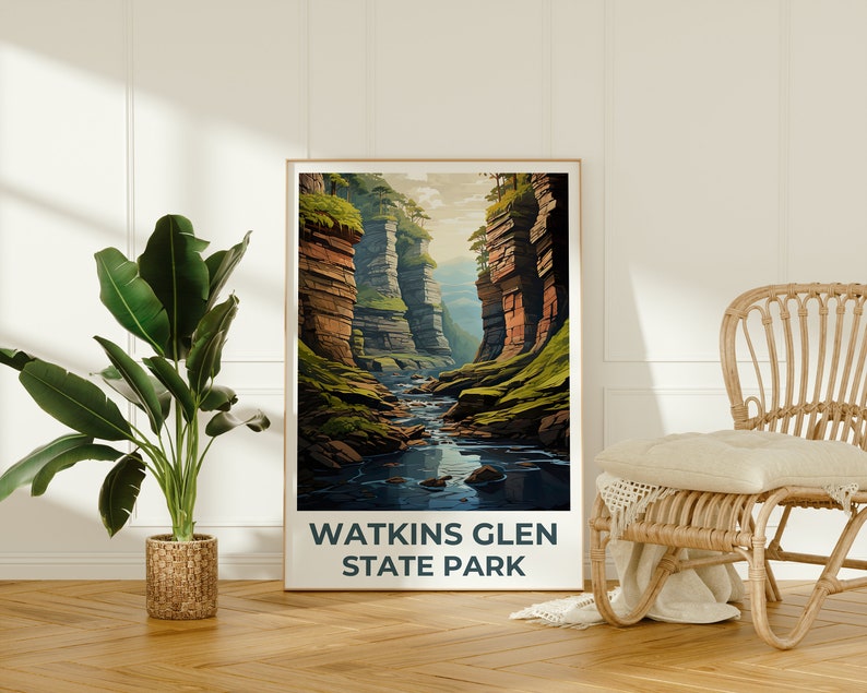 Affiche de voyage Watkins Glen, Art mural de New York, Impression de New York, Affiche Watkins Glen, Affiche de New York, Affiche nature, Art Watkins Glen