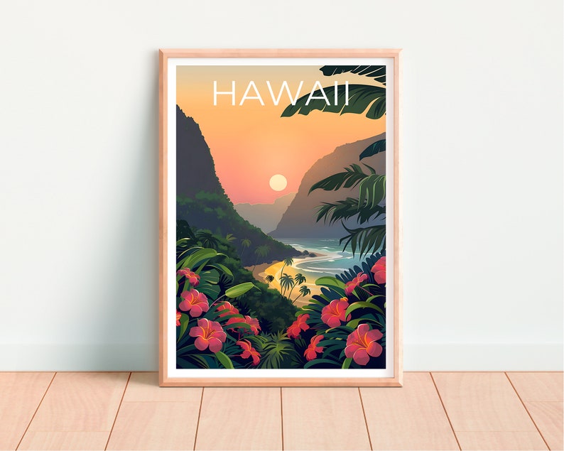 Hawaii Poster, Hawaii Print, Tropical Island Poster, Tropical Island Print, Hawaii Travel Poster, Beach Poster, Hawaii Art