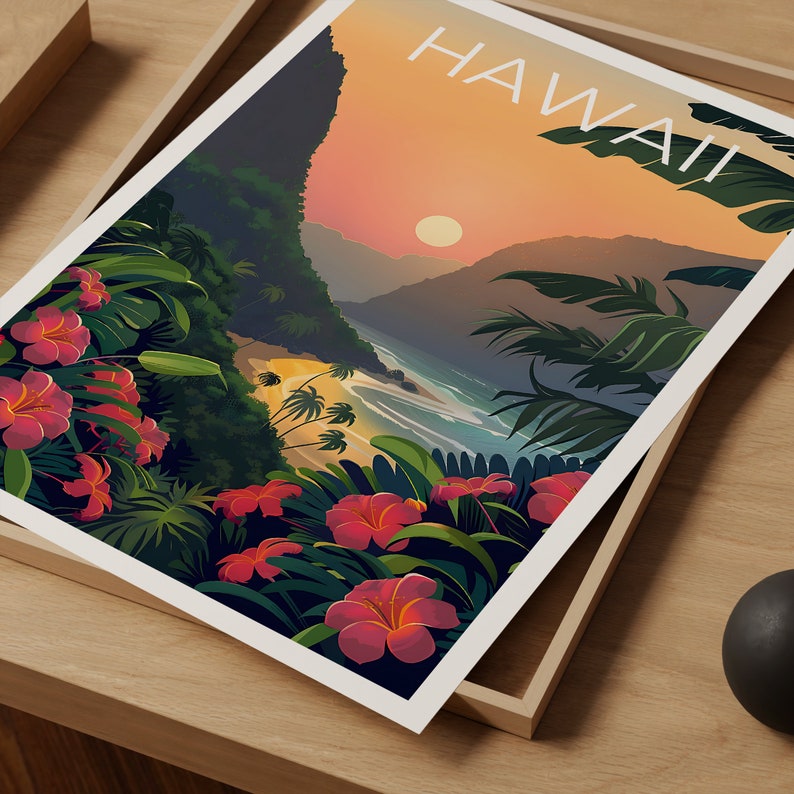Hawaii Poster, Hawaii Print, Tropical Island Poster, Tropical Island Print, Hawaii Travel Poster, Beach Poster, Hawaii Art