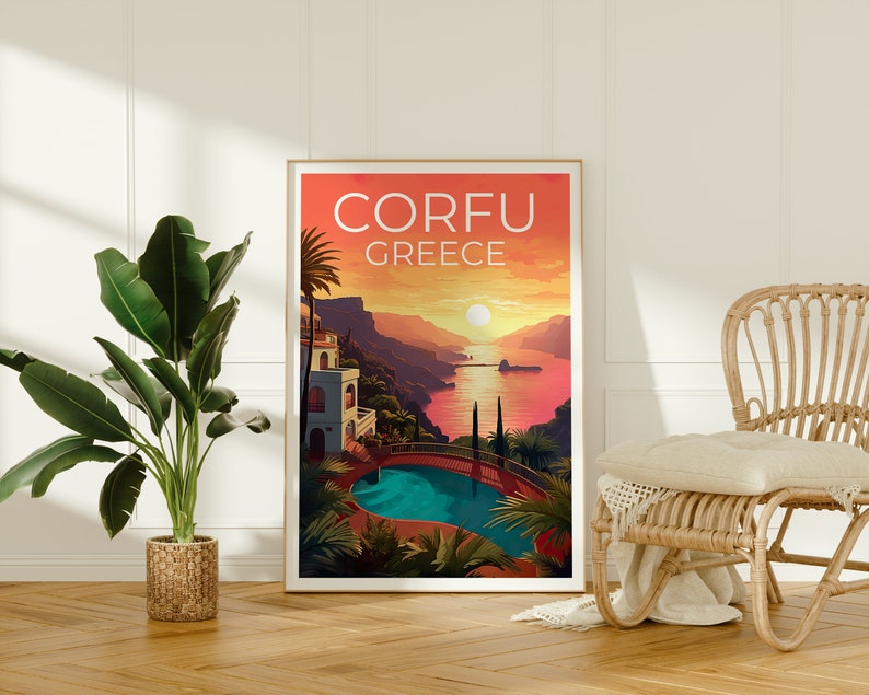 Corfu Travel Poster, Greece Wall Art, Greece Print, Corfu Poster, Greece Poster, Europe Poster, Corfu Print