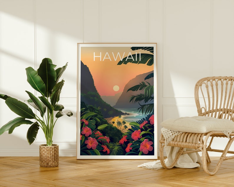 Hawaii Poster, Hawaii Print, Tropical Island Poster, Tropical Island Print, Hawaii Travel Poster, Beach Poster, Hawaii Art