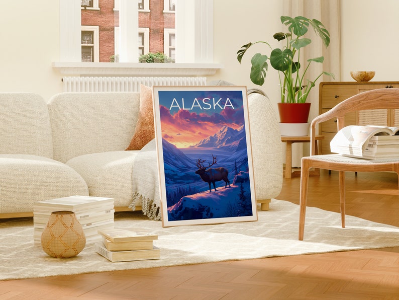 Alaska Travel Poster, Deer Wall Art, Deer Print, Alaska Poster, Deer Poster, Alaska Art