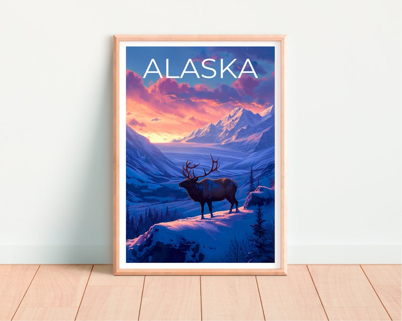 Alaska Travel Poster, Deer Wall Art, Deer Print, Alaska Poster, Deer Poster, Alaska Art