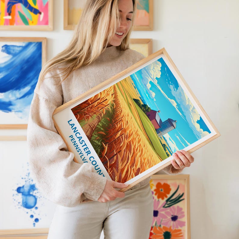 Lancaster County Travel Print Pennsylvania Poster Farmland Wall Art Rustic Illustration Lancaster County Poster Home Decor Birthday Gift