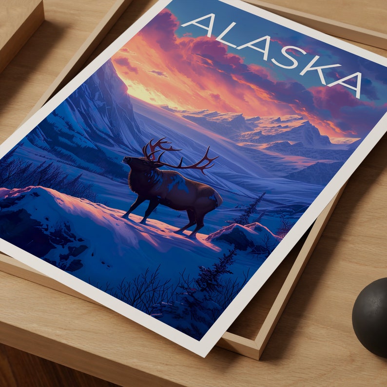Alaska Travel Poster, Deer Wall Art, Deer Print, Alaska Poster, Deer Poster, Alaska Art