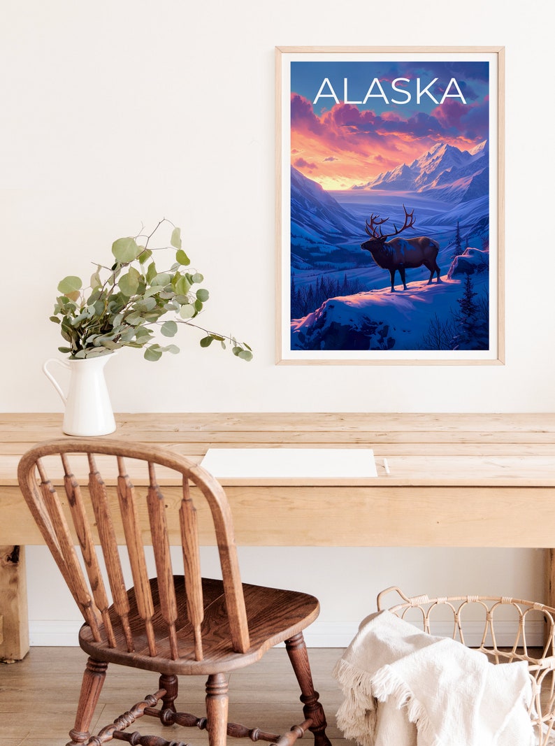 Alaska Travel Poster, Deer Wall Art, Deer Print, Alaska Poster, Deer Poster, Alaska Art