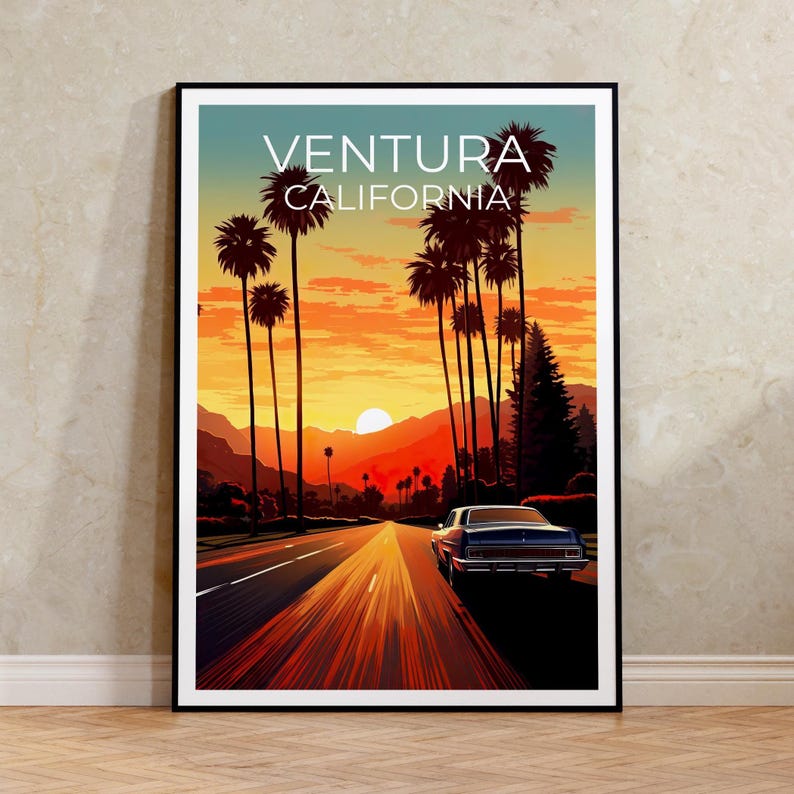 Ventura Travel Print California Poster West Coast Wall Art Car Illustration Ventura Poster Home Decor Birthday Gift