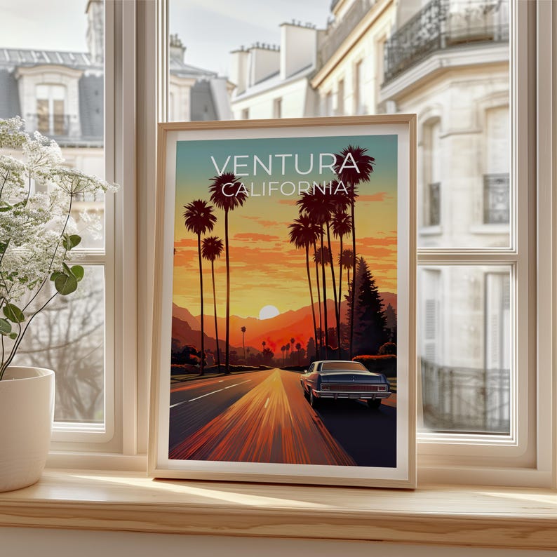 Ventura Travel Print California Poster West Coast Wall Art Car Illustration Ventura Poster Home Decor Birthday Gift