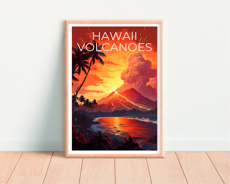Affiche de voyage sur les volcans d'Hawaï, art mural d'Hawaï, impression d'Hawaï, affiche des volcans d'Hawaï, affiche des volcans d'Hawaï, impression des volcans d'Hawaï