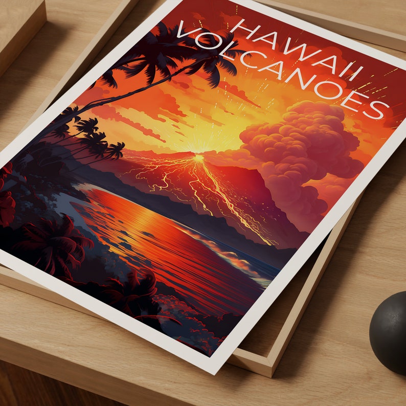 Affiche de voyage sur les volcans d'Hawaï, art mural d'Hawaï, impression d'Hawaï, affiche des volcans d'Hawaï, affiche des volcans d'Hawaï, impression des volcans d'Hawaï