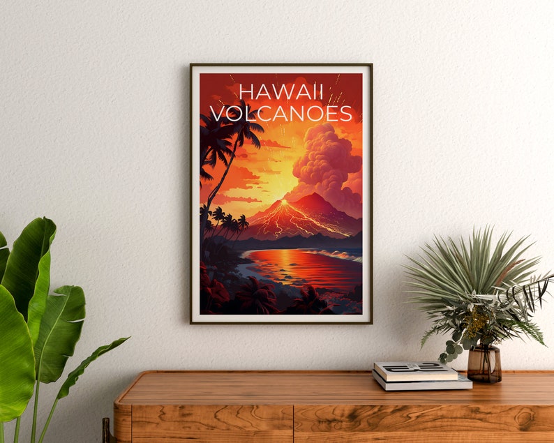 Affiche de voyage sur les volcans d'Hawaï, art mural d'Hawaï, impression d'Hawaï, affiche des volcans d'Hawaï, affiche des volcans d'Hawaï, impression des volcans d'Hawaï