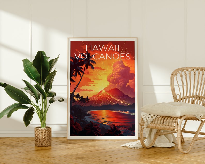 Affiche de voyage sur les volcans d'Hawaï, art mural d'Hawaï, impression d'Hawaï, affiche des volcans d'Hawaï, affiche des volcans d'Hawaï, impression des volcans d'Hawaï