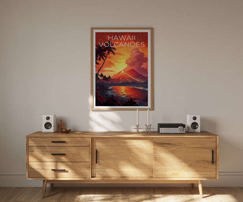 Affiche de voyage sur les volcans d'Hawaï, art mural d'Hawaï, impression d'Hawaï, affiche des volcans d'Hawaï, affiche des volcans d'Hawaï, impression des volcans d'Hawaï