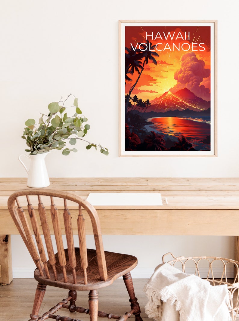 Affiche de voyage sur les volcans d'Hawaï, art mural d'Hawaï, impression d'Hawaï, affiche des volcans d'Hawaï, affiche des volcans d'Hawaï, impression des volcans d'Hawaï