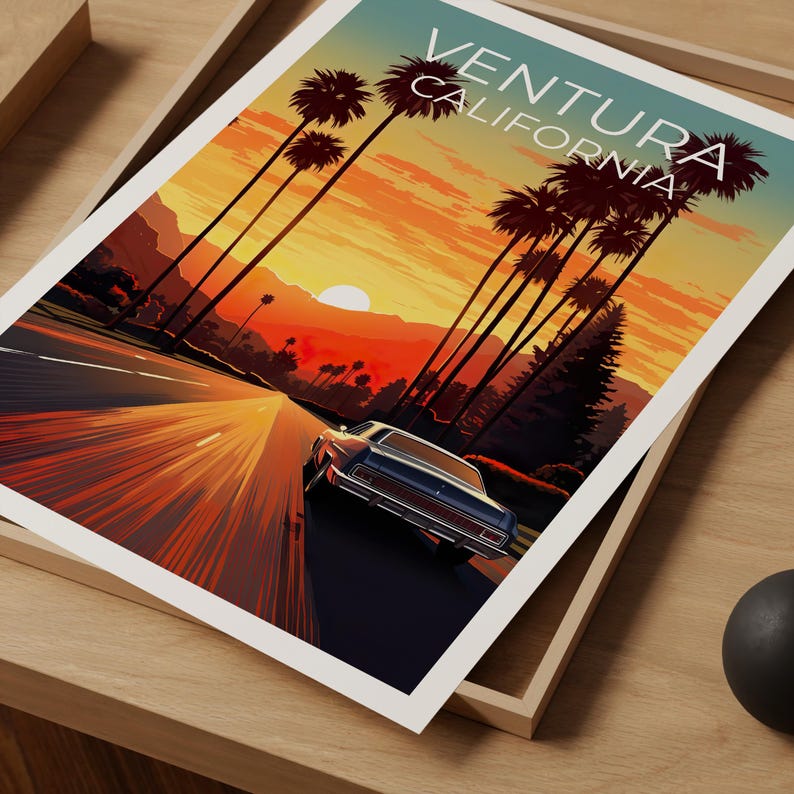 Ventura Travel Print California Poster West Coast Wall Art Car Illustration Ventura Poster Home Decor Birthday Gift