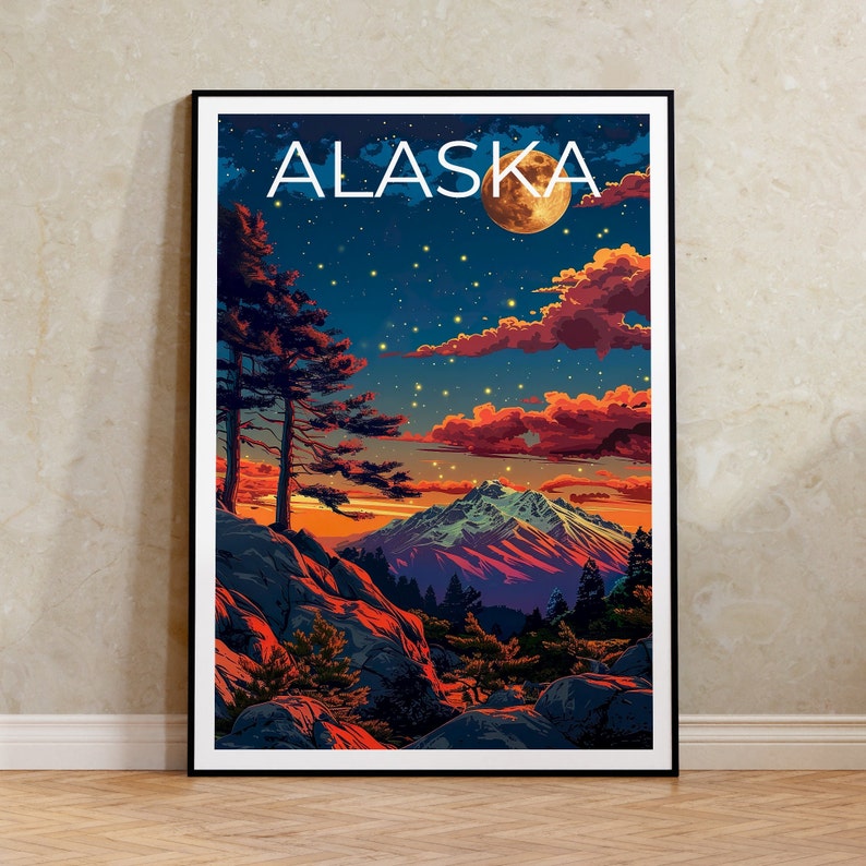 Alaska Poster, Alaska Print, Denali Art, Denali Print, Alaska Travel Poster, Mountain Poster, Alaska Gift