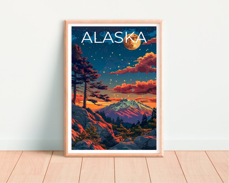 Alaska Poster, Alaska Print, Denali Art, Denali Print, Alaska Travel Poster, Mountain Poster, Alaska Gift