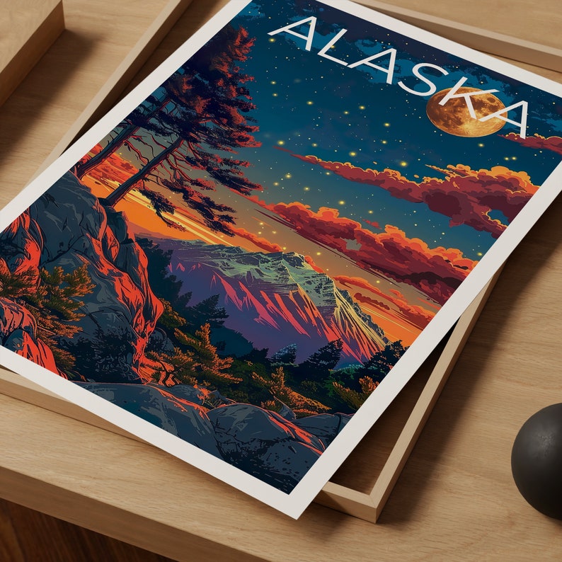 Alaska Poster, Alaska Print, Denali Art, Denali Print, Alaska Travel Poster, Mountain Poster, Alaska Gift