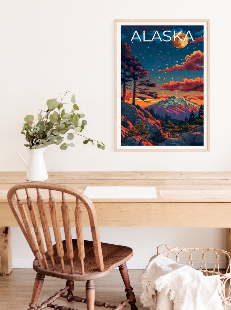 Alaska Poster, Alaska Print, Denali Art, Denali Print, Alaska Travel Poster, Mountain Poster, Alaska Gift