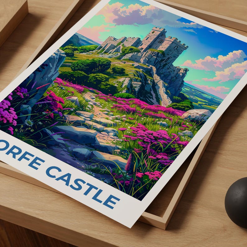 Corfe Castle Poster, England Travel Print, Castle Art, UK Illustration, Landscape Poster, Scenic Wall Art, Home Decor, Birthday Gift