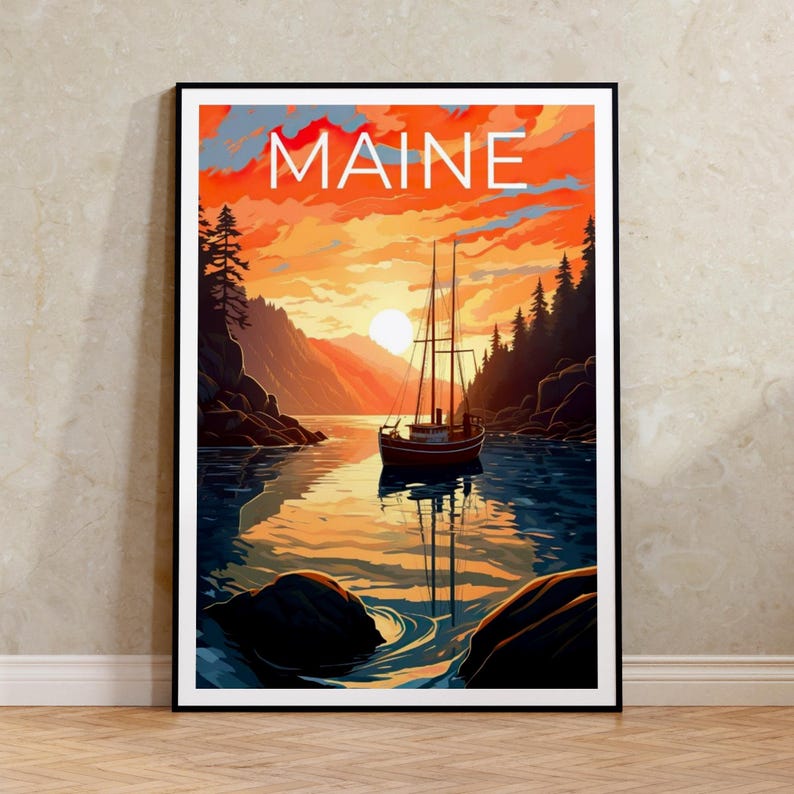 Maine Travel Poster, Boat Wall Art, Boat Print, Maine Poster, New England Poster, Nature Poster, Maine Print
