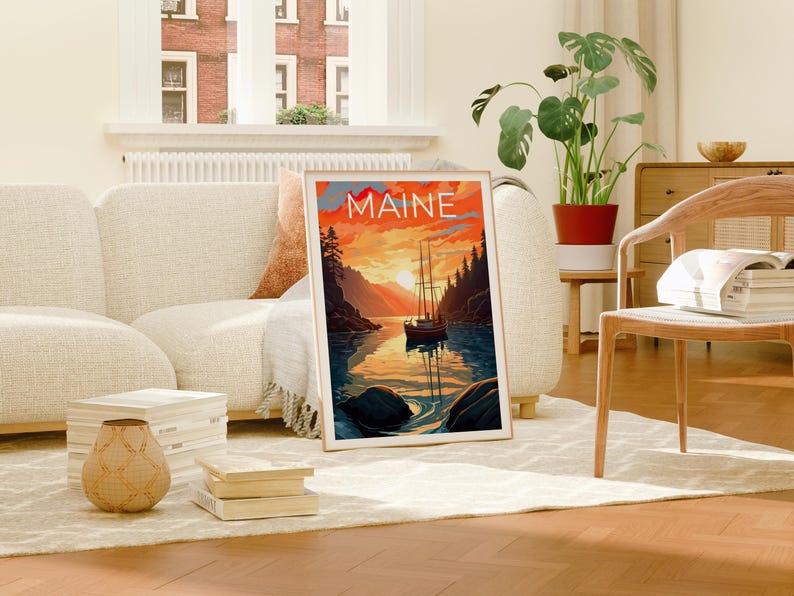 Maine Travel Poster, Boat Wall Art, Boat Print, Maine Poster, New England Poster, Nature Poster, Maine Print