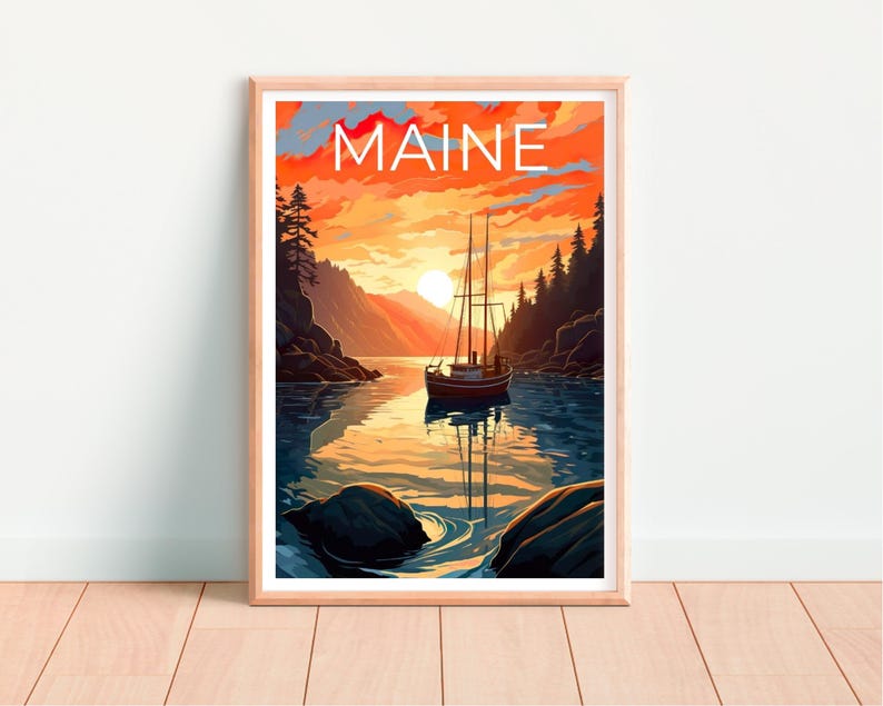 Maine Travel Poster, Boat Wall Art, Boat Print, Maine Poster, New England Poster, Nature Poster, Maine Print