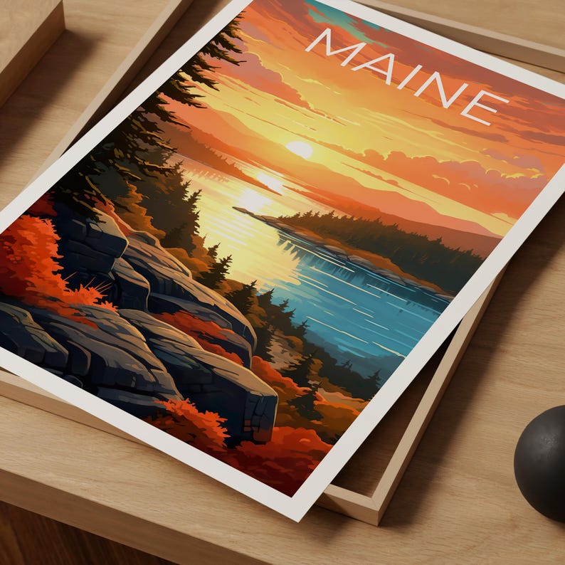 Affiche du Maine, Impression du Maine, Affiche du parc national d'Acadia, Impression d'Acadia, Affiche de voyage du Maine, Affiche de la forêt