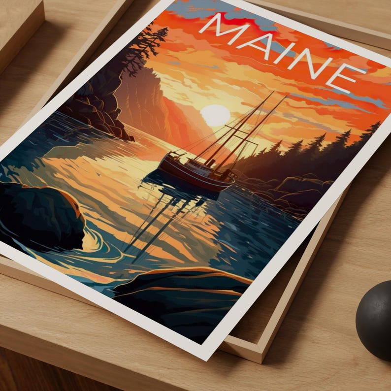 Maine Travel Poster, Boat Wall Art, Boat Print, Maine Poster, New England Poster, Nature Poster, Maine Print