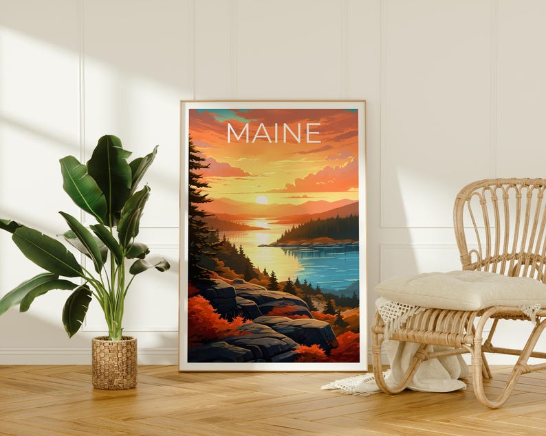 Affiche du Maine, Impression du Maine, Affiche du parc national d'Acadia, Impression d'Acadia, Affiche de voyage du Maine, Affiche de la forêt