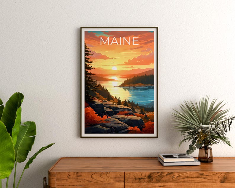 Affiche du Maine, Impression du Maine, Affiche du parc national d'Acadia, Impression d'Acadia, Affiche de voyage du Maine, Affiche de la forêt