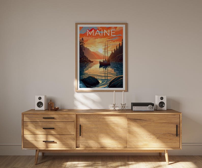 Maine Travel Poster, Boat Wall Art, Boat Print, Maine Poster, New England Poster, Nature Poster, Maine Print