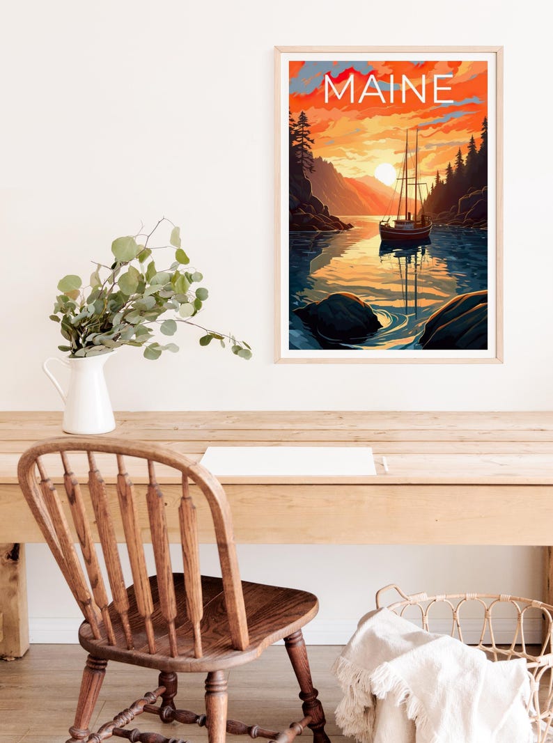Maine Travel Poster, Boat Wall Art, Boat Print, Maine Poster, New England Poster, Nature Poster, Maine Print
