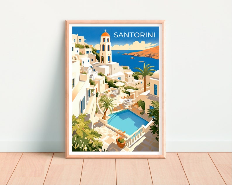 Santorini Travel Poster, Greece Wall Art, Santorini Print, Santorini Poster, Greek Island Art, City Poster, Wall Decor
