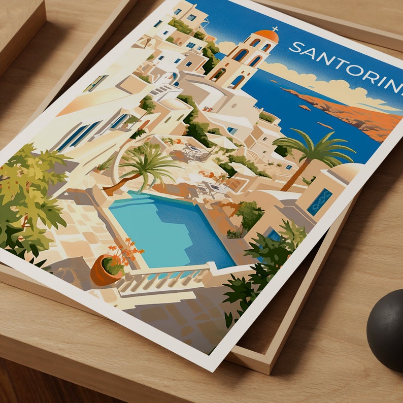 Santorini Travel Poster, Greece Wall Art, Santorini Print, Santorini Poster, Greek Island Art, City Poster, Wall Decor