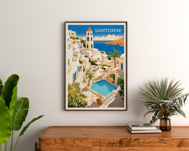 Santorini Travel Poster, Greece Wall Art, Santorini Print, Santorini Poster, Greek Island Art, City Poster, Wall Decor