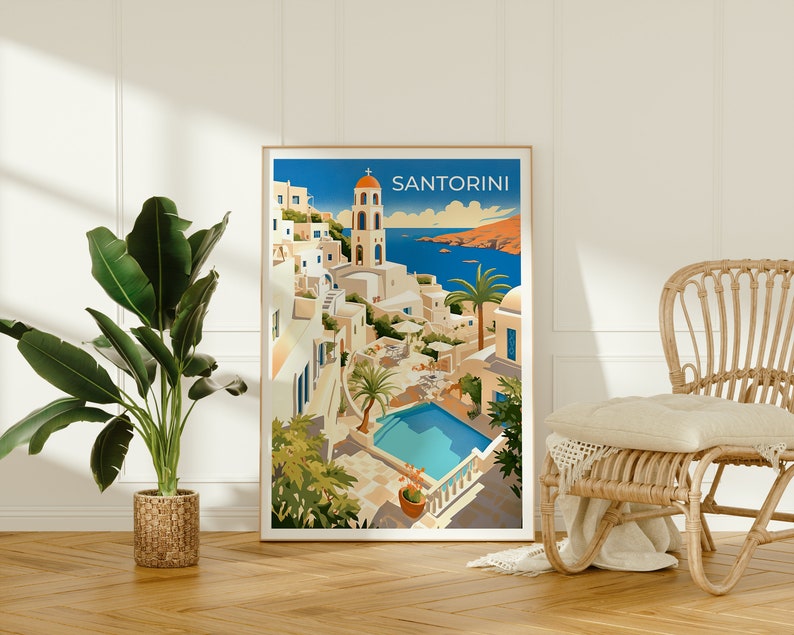 Santorini Travel Poster, Greece Wall Art, Santorini Print, Santorini Poster, Greek Island Art, City Poster, Wall Decor