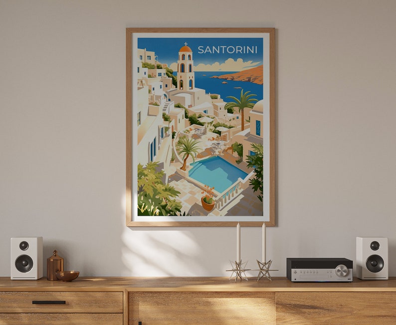 Santorini Travel Poster, Greece Wall Art, Santorini Print, Santorini Poster, Greek Island Art, City Poster, Wall Decor