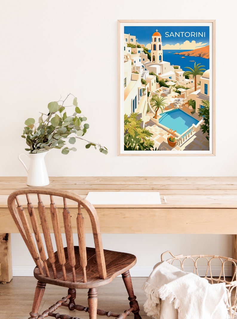 Santorini Travel Poster, Greece Wall Art, Santorini Print, Santorini Poster, Greek Island Art, City Poster, Wall Decor