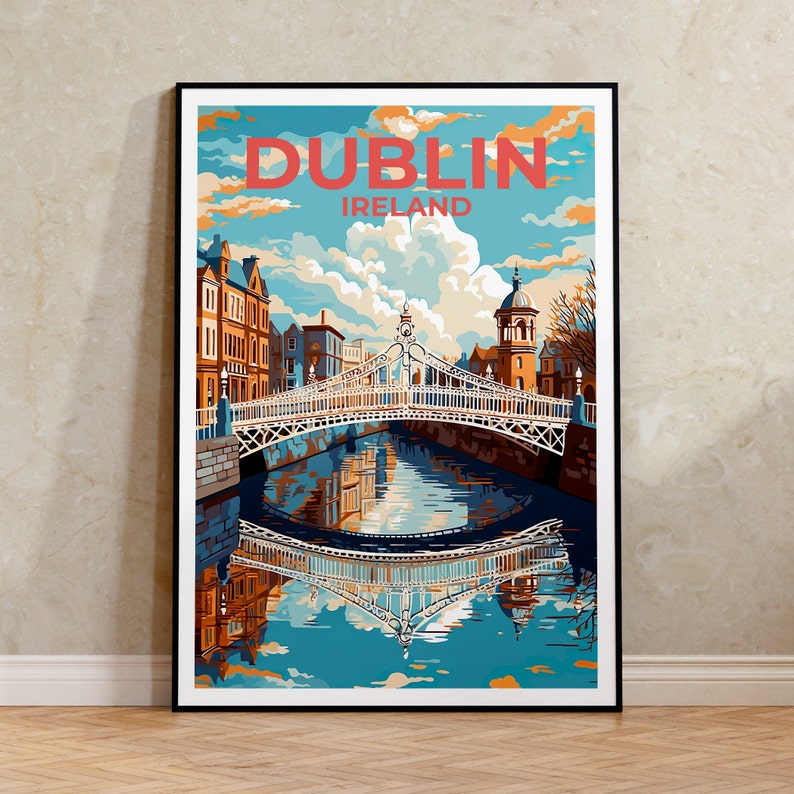 Dublin Travel Poster, Ireland Wall Art, Dublin Print, Dublin Poster, Ha'penny Bridge Poster, City Poster, Wall Decor