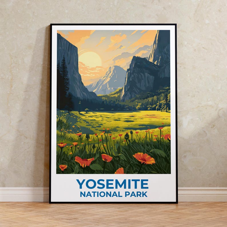 Yosemite Travel Print Yosemite Poster Yosemite Wall Art Yosemite Illustration Landscape Poster Home Decor Birthday Gift