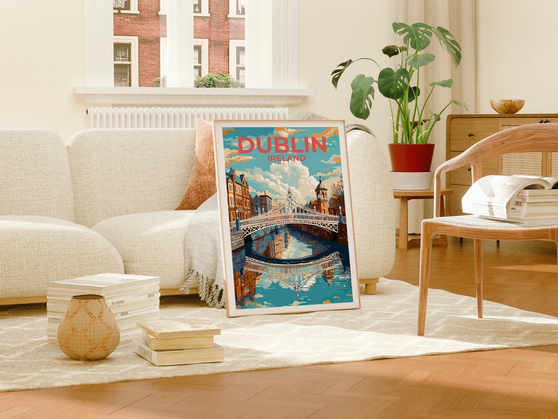Dublin Travel Poster, Ireland Wall Art, Dublin Print, Dublin Poster, Ha'penny Bridge Poster, City Poster, Wall Decor