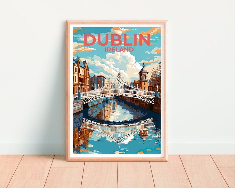 Dublin Travel Poster, Ireland Wall Art, Dublin Print, Dublin Poster, Ha'penny Bridge Poster, City Poster, Wall Decor