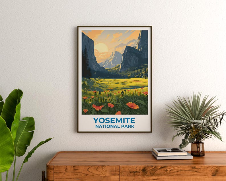 Yosemite Travel Print Yosemite Poster Yosemite Wall Art Yosemite Illustration Landscape Poster Home Decor Birthday Gift